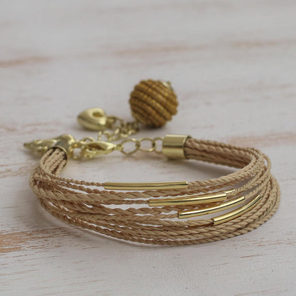 Romantic Dolphins Gold Accent Golden Grass Dolphin Charm Bracelet from Brazil