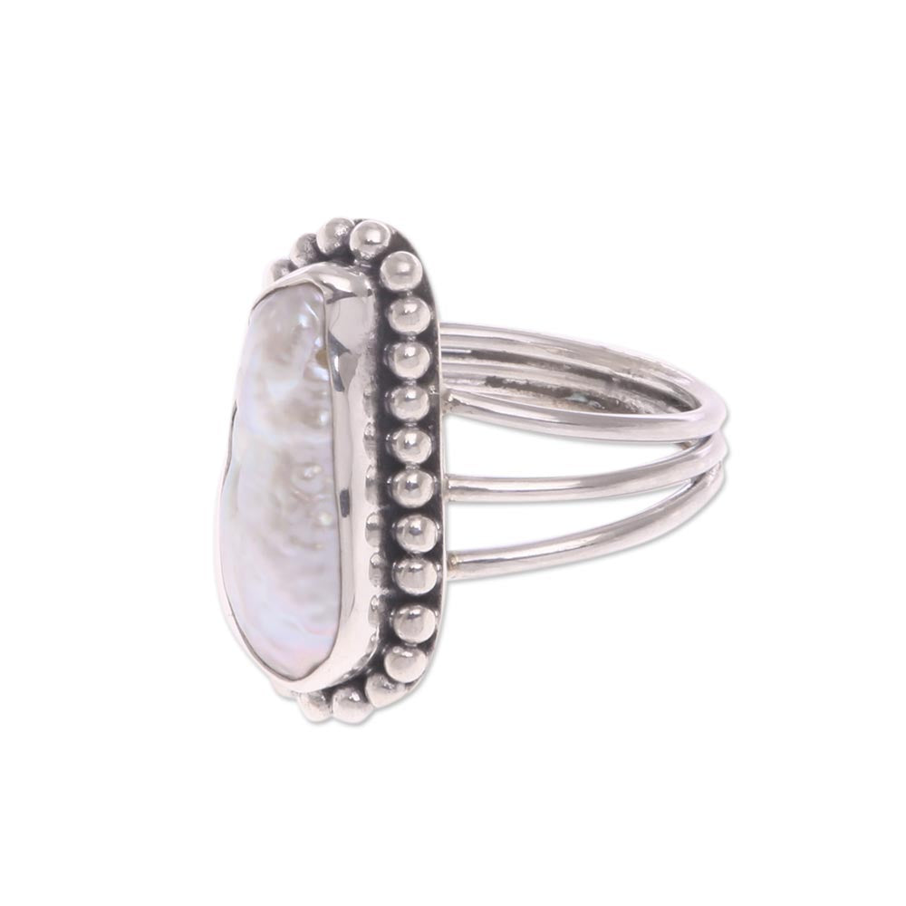 Laut Princess Cultured Pearl Sterling Silver Dot Motif Cocktail Ring