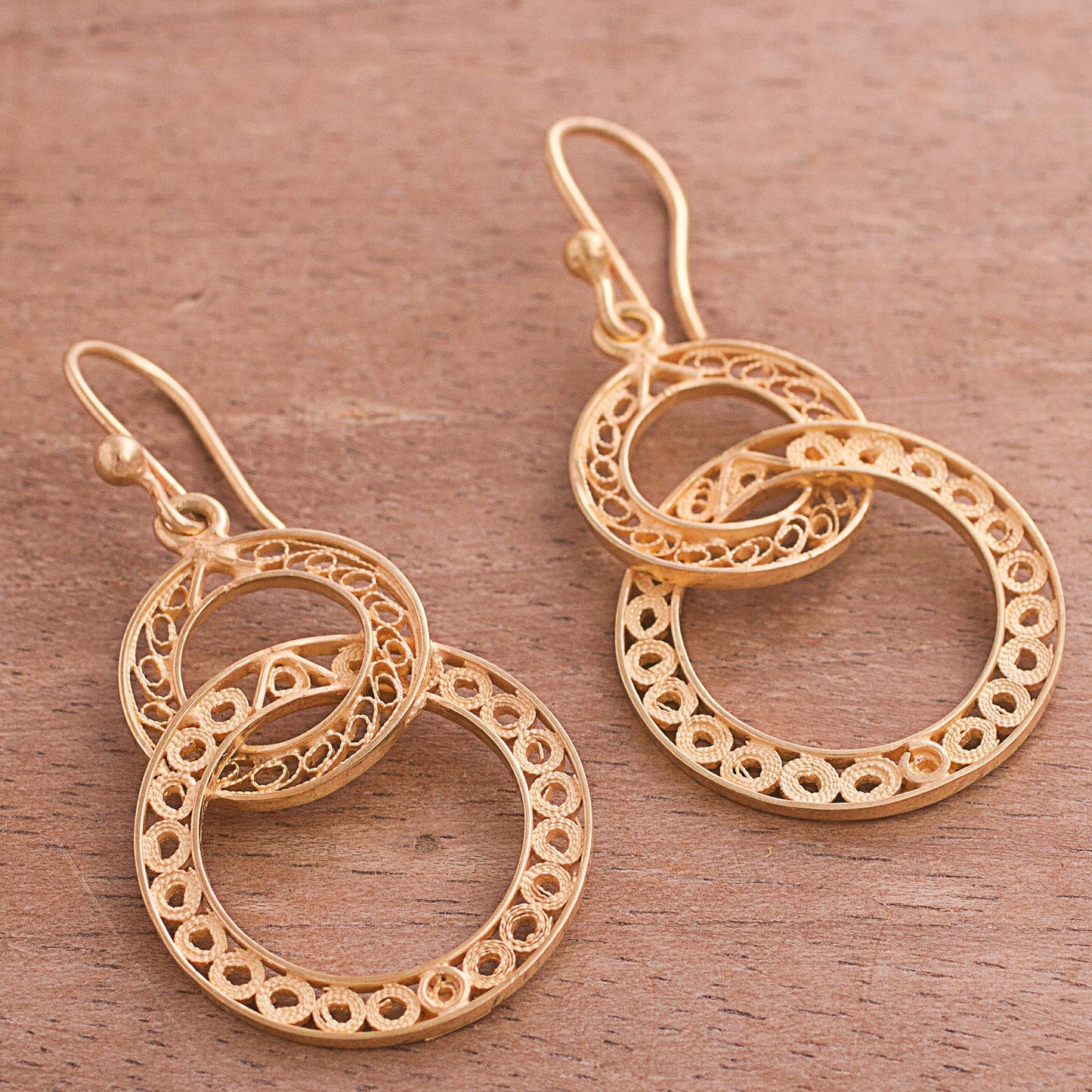 Looped in Gold Gold-Plated Sterling Silver Filigree Circles Dangle Earrings
