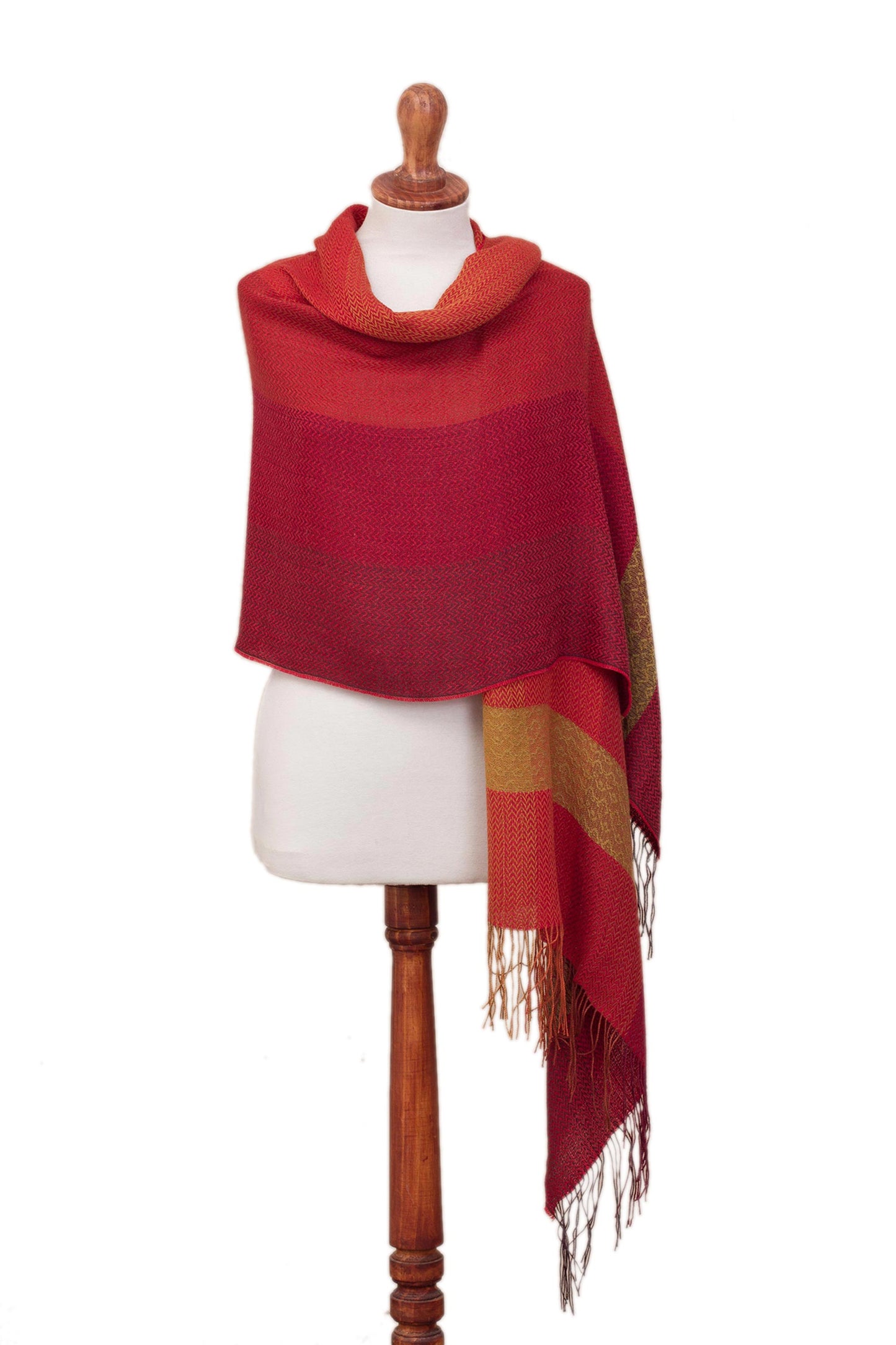 Sunset Celebration Hand Woven Striped Alpaca Blend Shawl from Peru