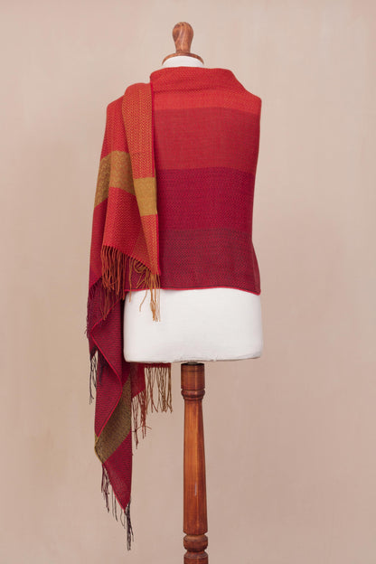 Sunset Celebration Hand Woven Striped Alpaca Blend Shawl from Peru