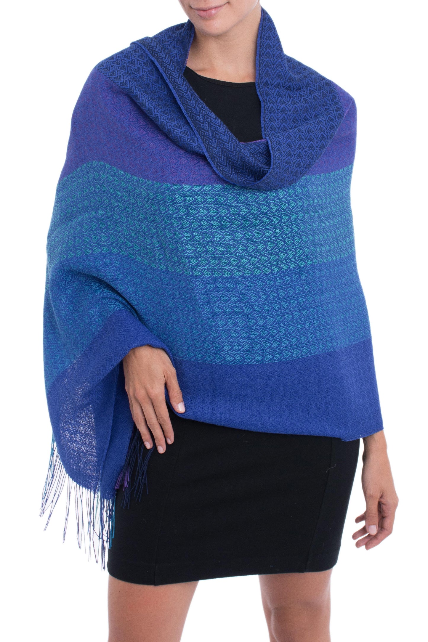 Serene Glory Hand Woven Striped Alpaca Blend Shawl from Peru