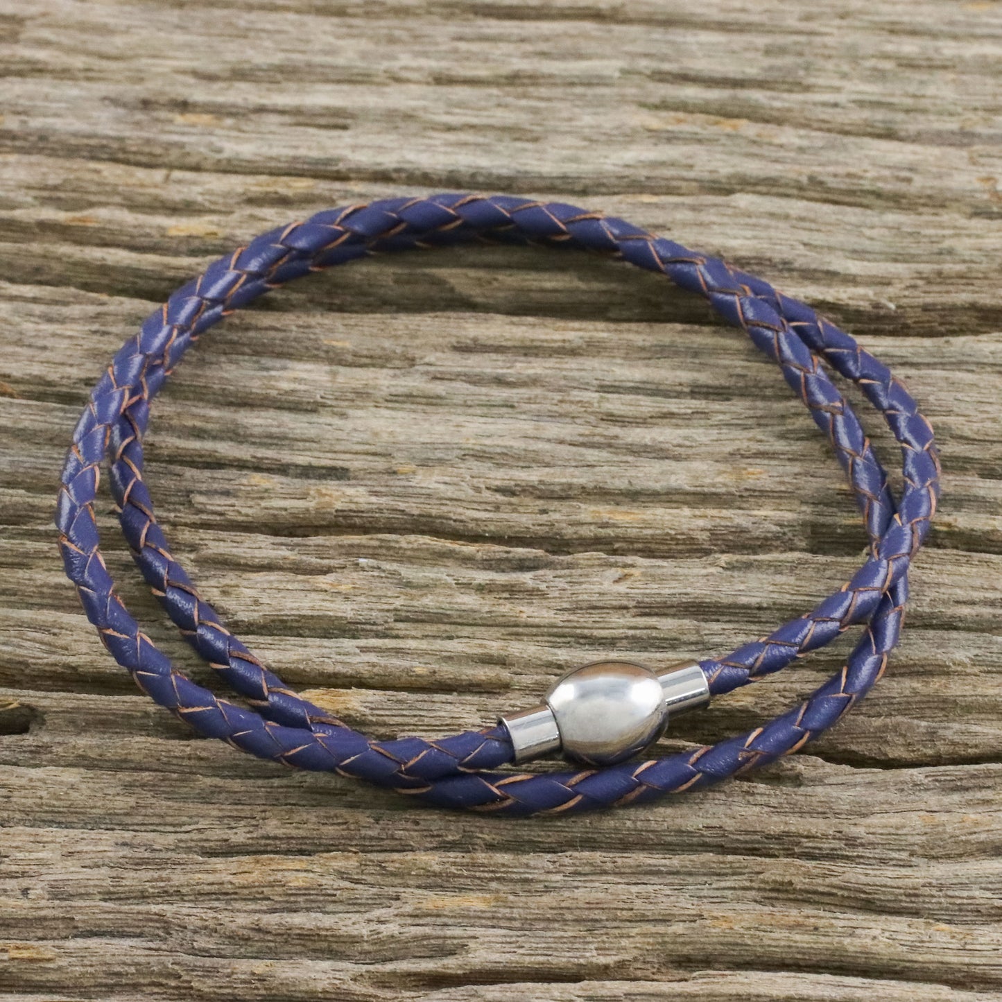 Blue Charm Leather Wrap Bracelet in Blue (15 in.) from Thailand