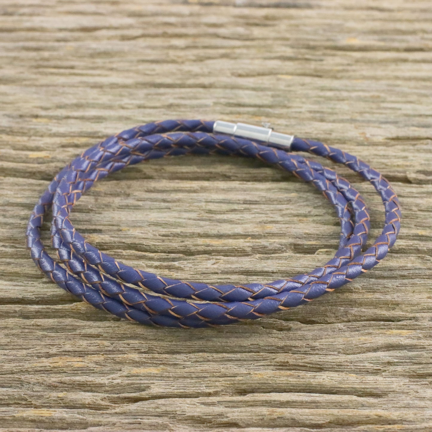 Blue Charm Leather Wrap Bracelet in Blue (23 in.) from Thailand