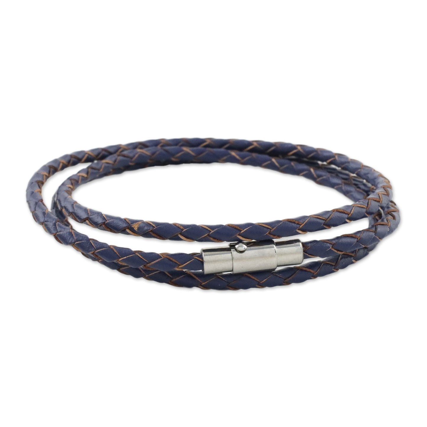 Blue Charm Leather Wrap Bracelet in Blue (23 in.) from Thailand