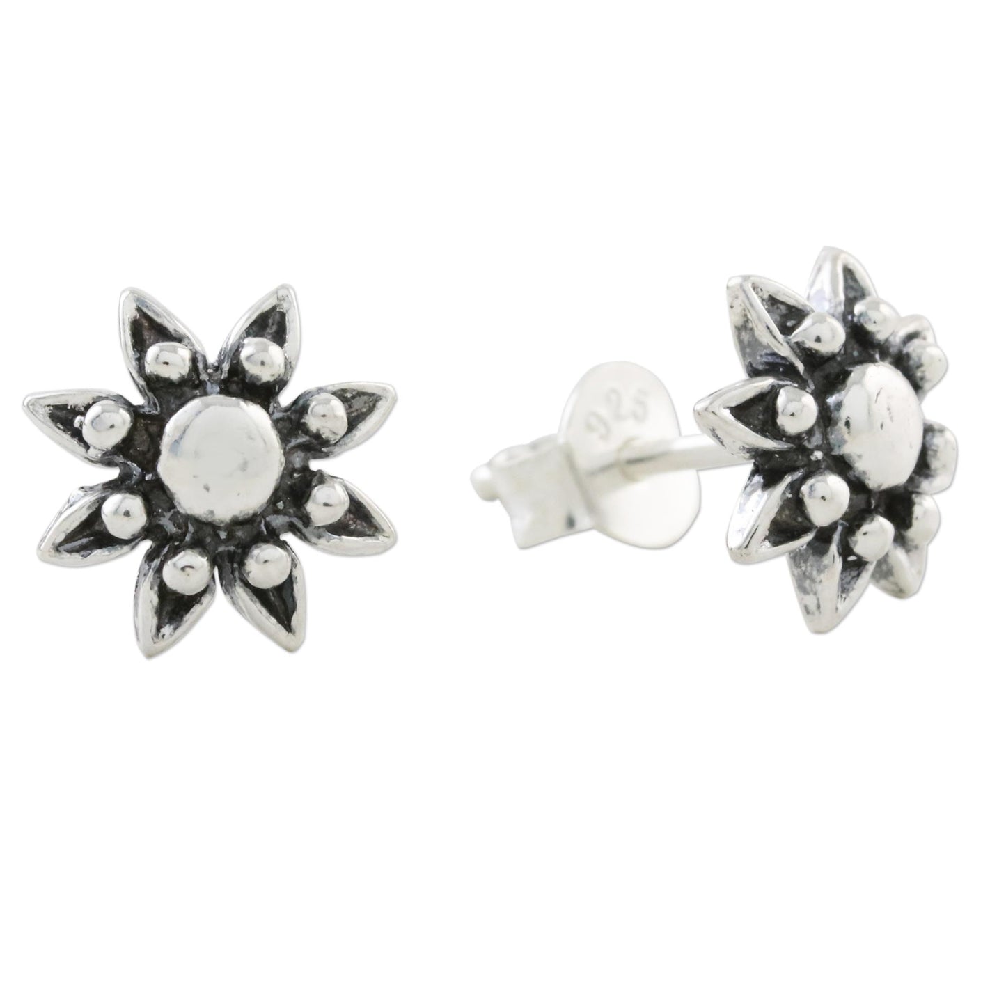 Flower Gleam Floral Sterling Silver Stud Earrings from Thailand