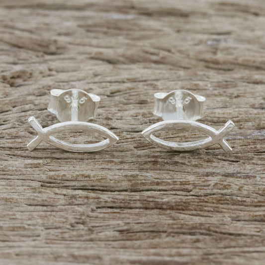 Age of the Fish Christian Fish Sterling Silver Stud Earrings from Thailand