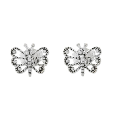 Dotted Butterflies Openwork Butterfly Sterling Silver Stud Earrings