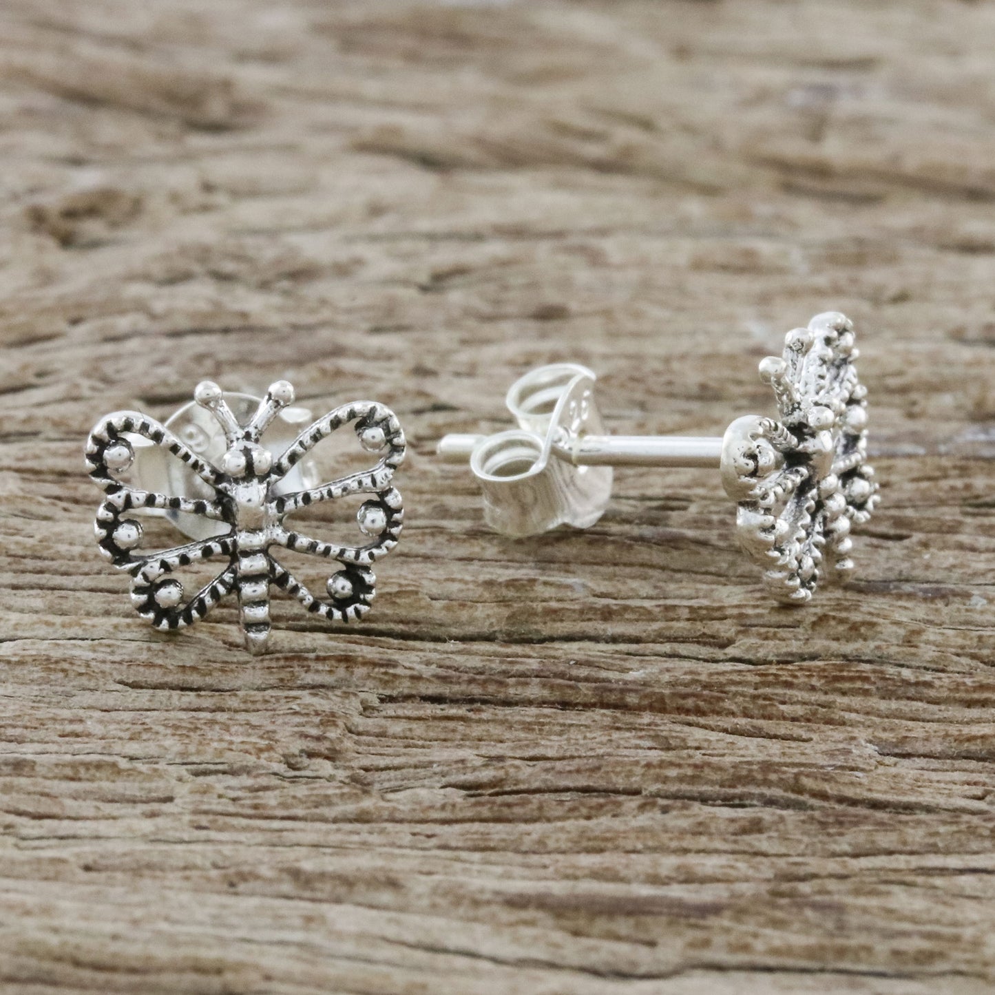 Dotted Butterflies Openwork Butterfly Sterling Silver Stud Earrings