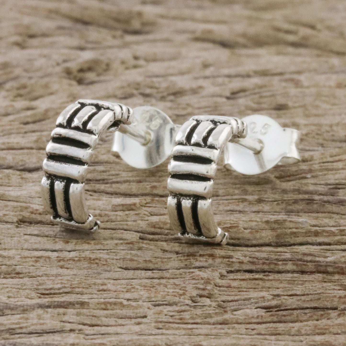 Homestead Thatch Thatch Motif Sterling Silver Half-Hoop Earrings