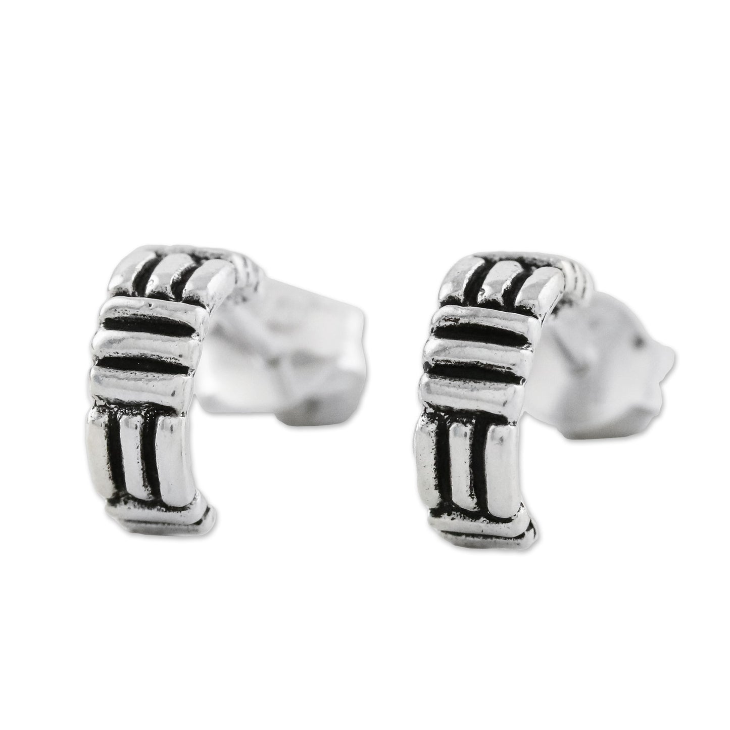 Homestead Thatch Thatch Motif Sterling Silver Half-Hoop Earrings