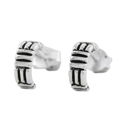 Homestead Thatch Thatch Motif Sterling Silver Half-Hoop Earrings