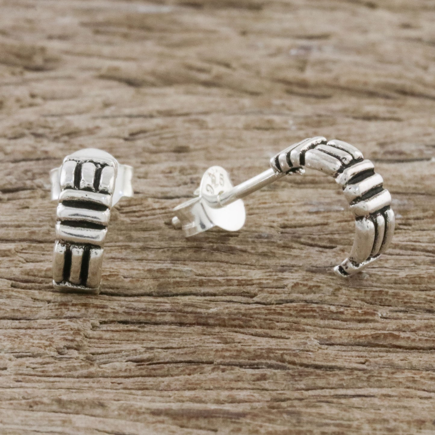 Homestead Thatch Thatch Motif Sterling Silver Half-Hoop Earrings