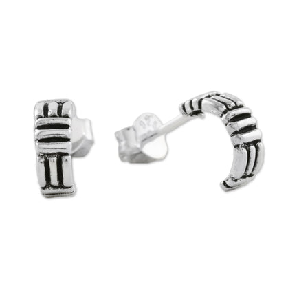 Homestead Thatch Thatch Motif Sterling Silver Half-Hoop Earrings