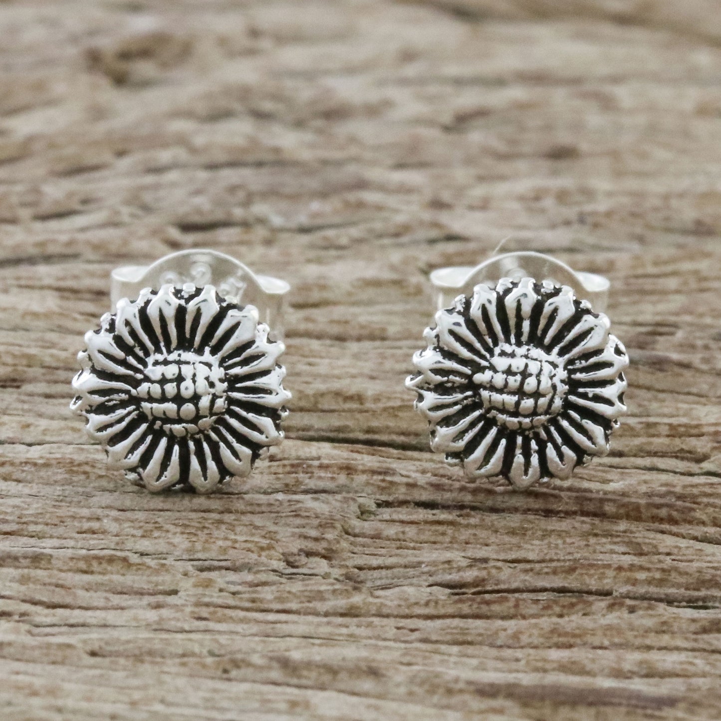 Cute Sunflowers Sterling Silver Sunflower Stud Earrings from Thailand