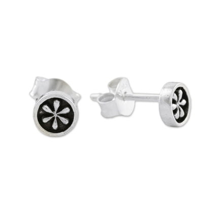 Daisy Circles Petite Floral Sterling Silver Stud Earrings from Thailand