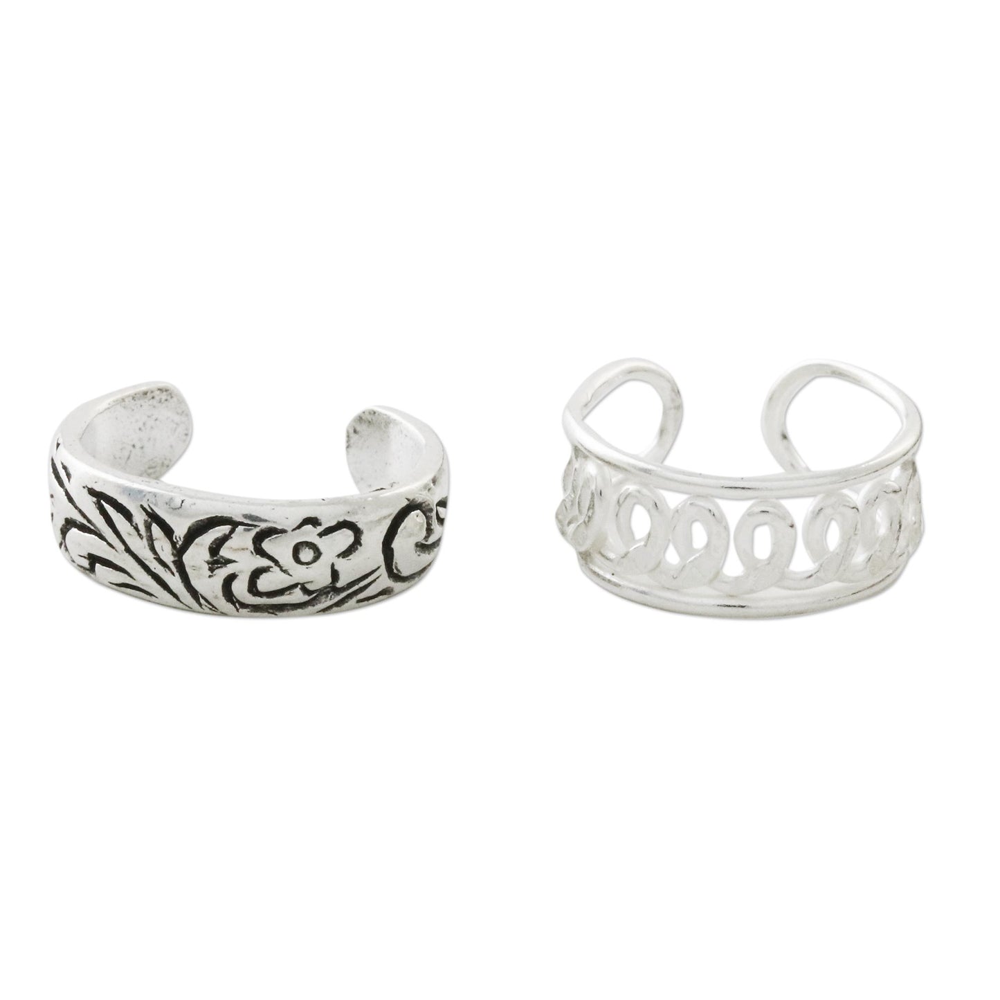 Dizzying Beauty Floral and Wave Motif Sterling Silver Ear Cuffs