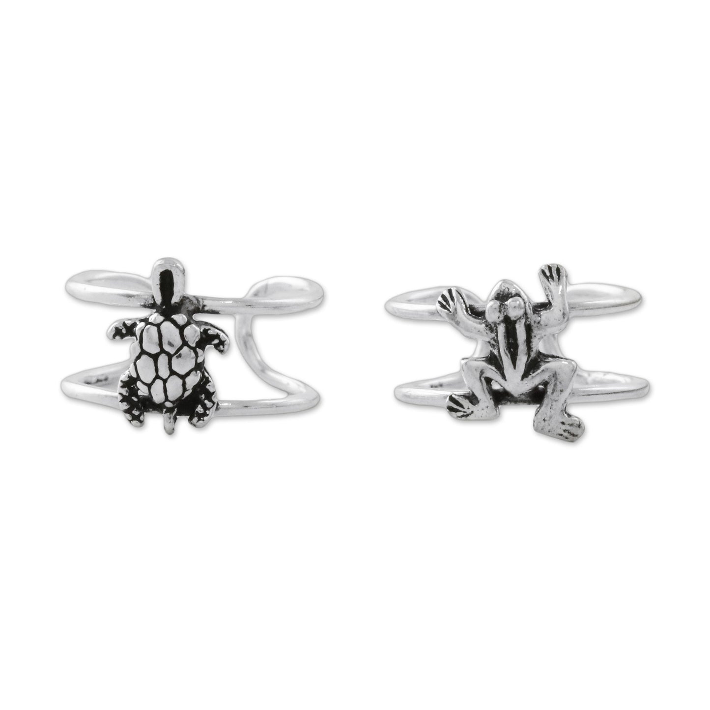 Frog and Turtle Frog and Turtle Sterling Silver Ear Cuffs from Thailand