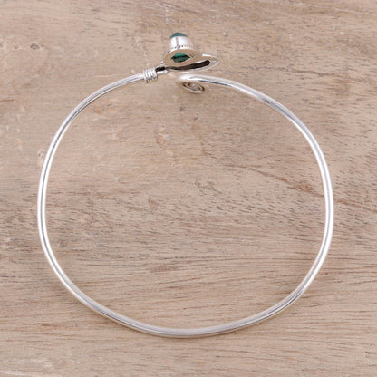 Modern Delhi Vibe Sterling Silver and Green Onyx Minimalist Cuff Bracelet