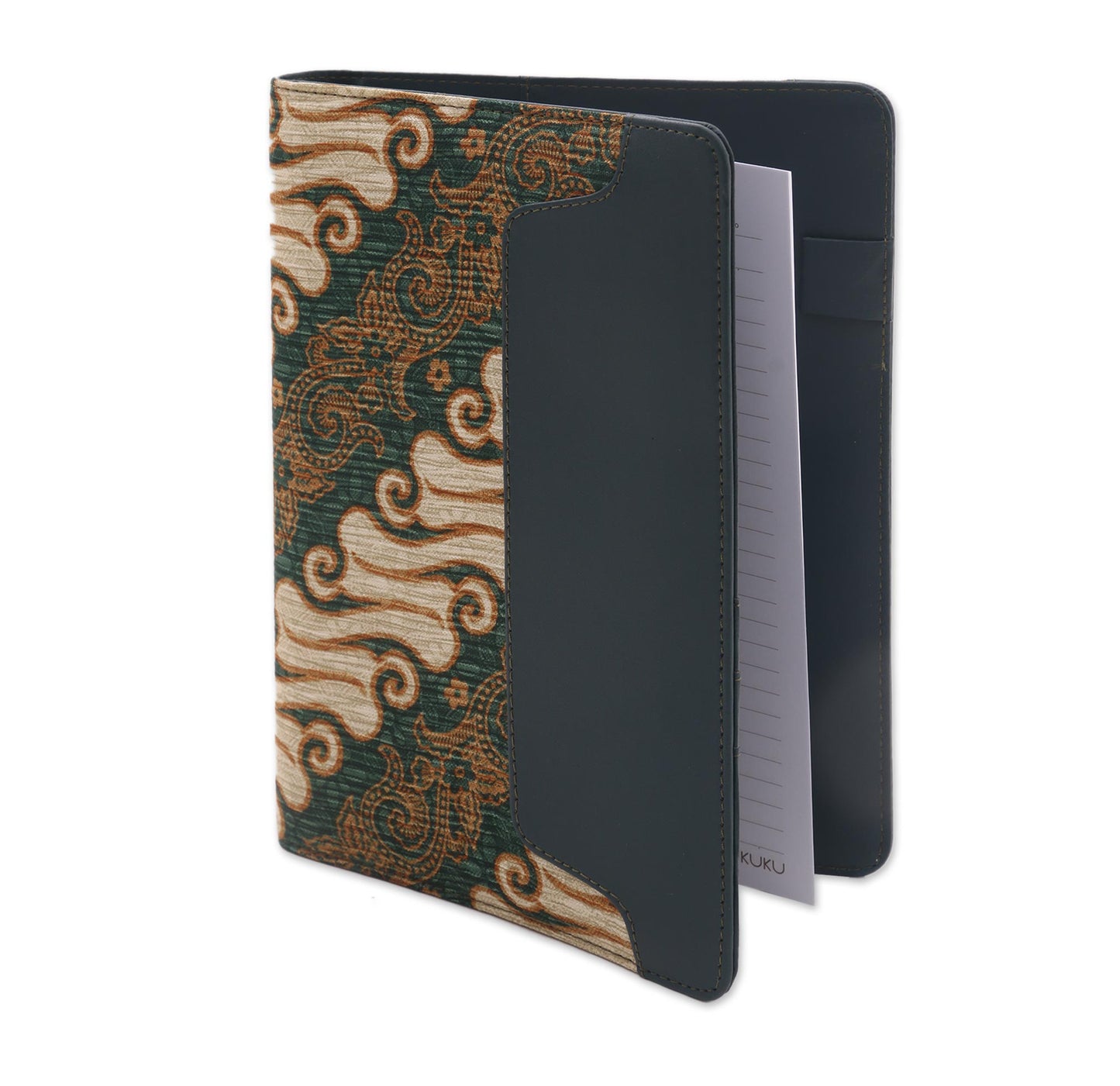 Lovely Thoughts Green Faux Leather Planner with Cotton Batik Print