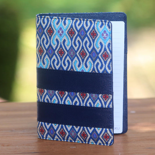 Jakarta Peacock Blue Faux Leather with Cotton Print Fifty-Page Planner