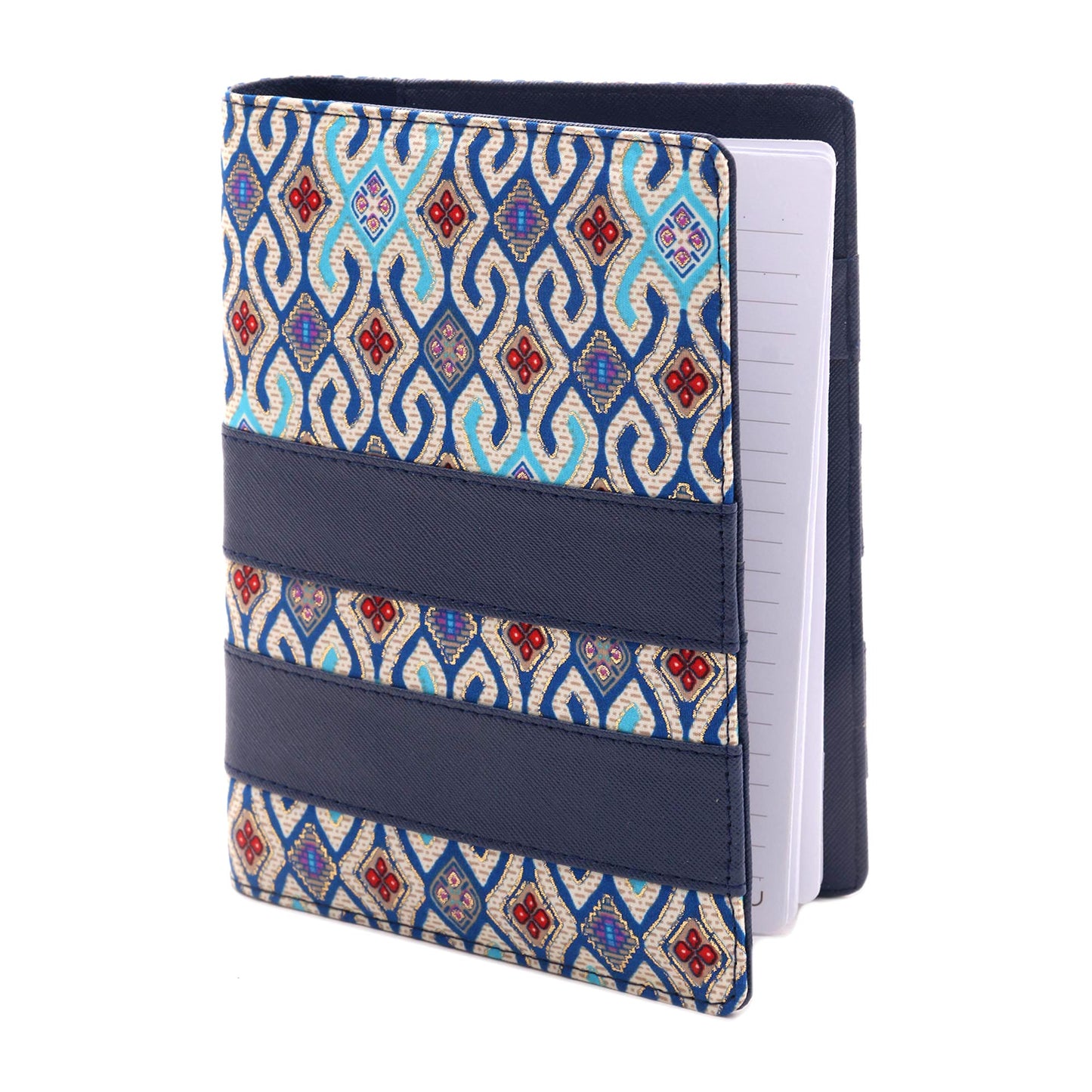 Jakarta Peacock Blue Faux Leather with Cotton Print Fifty-Page Planner