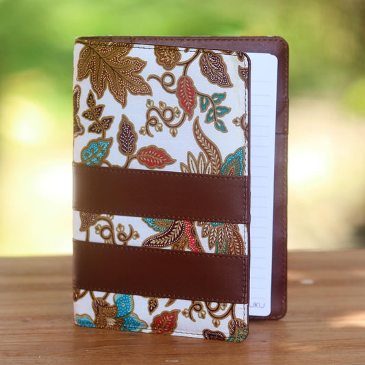 Noteworthy Brown Faux Leather and Cotton Leaf Print Fifty-Page Planner