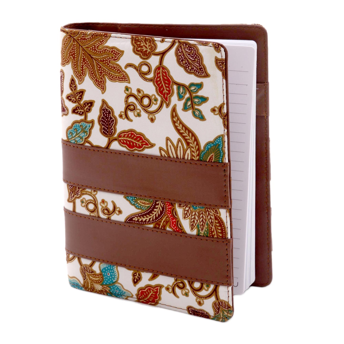 Noteworthy Brown Faux Leather and Cotton Leaf Print Fifty-Page Planner