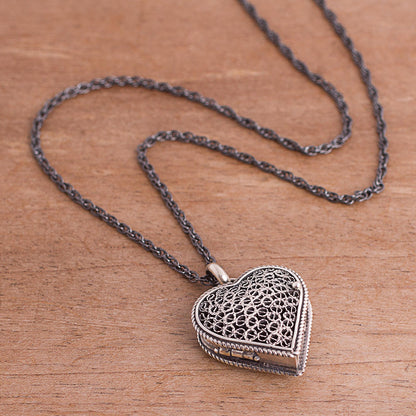 Romantic Finesse Sterling Silver Filigree Heart Locket Necklace from Peru