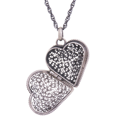 Romantic Finesse Sterling Silver Filigree Heart Locket Necklace from Peru