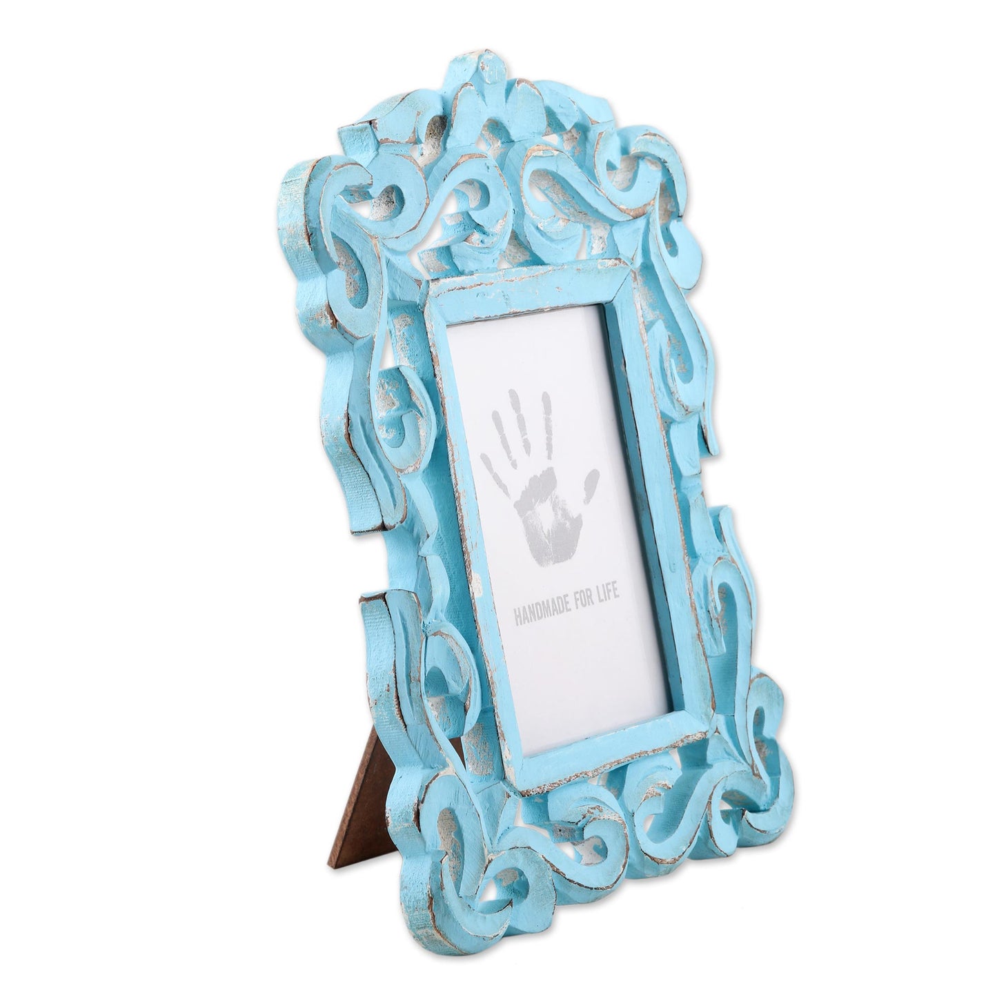 Regal Portrait Hand Carved Aqua Green Mango Wood Photo Frame (4x6)