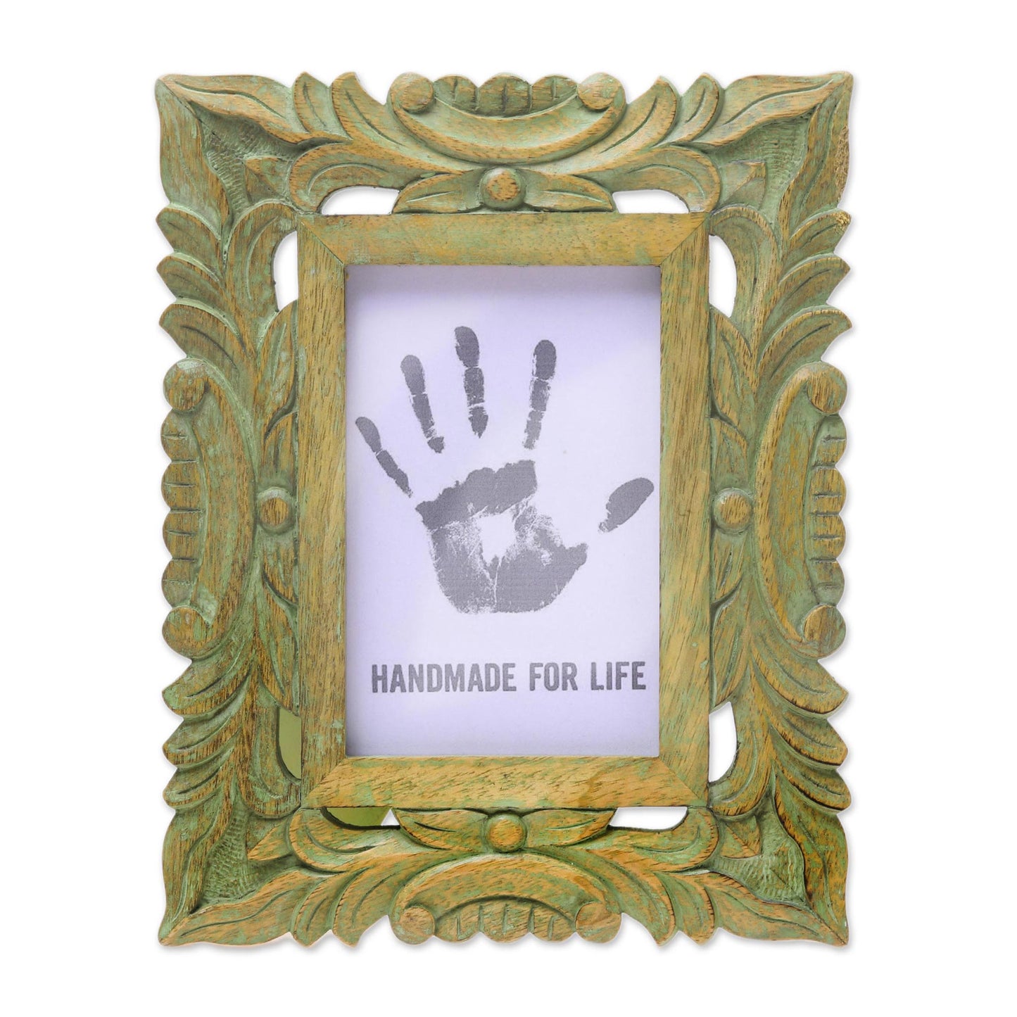 Majestic Leafy Vines Green Hand-Carved Rustic Leafy Vine 4x6 Photo Frame