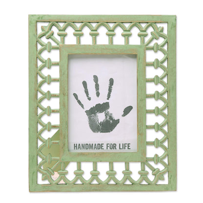 Mughal Memory Keeper Avocado Green Hand-Carved Mango Wood Photo Frame (5x7)