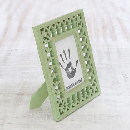 Mughal Memory Keeper Avocado Green Hand-Carved Mango Wood Photo Frame (5x7)