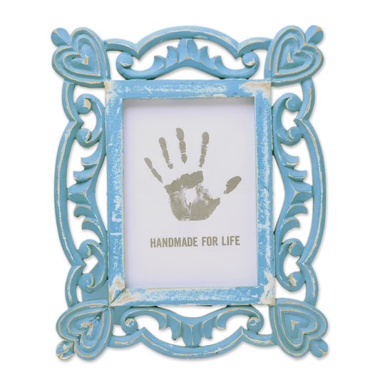 Memory Keeper Hand-Carved Blue Shabby-Chic Mango Wood Photo Frame 5x7