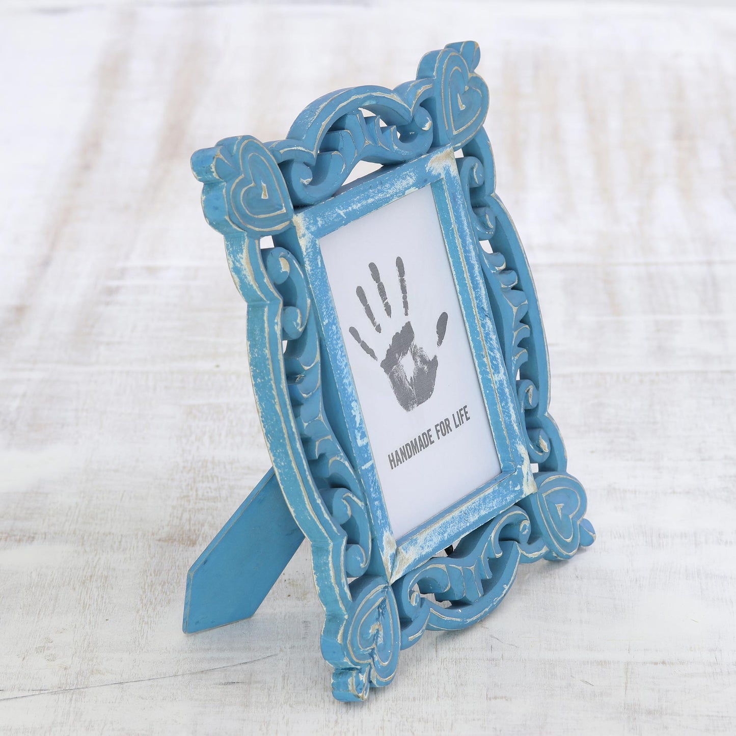 Memory Keeper Hand-Carved Blue Shabby-Chic Mango Wood Photo Frame 5x7