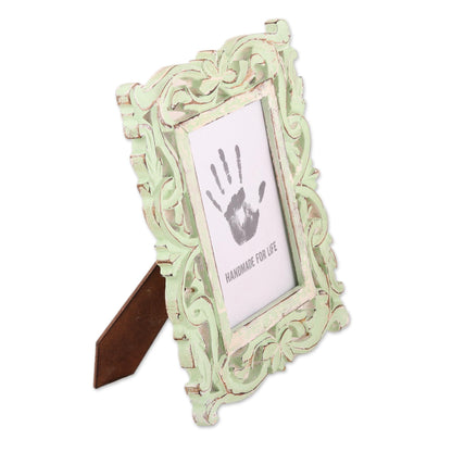 Moment in Time Sage Green Distressed Hand Carved Mango Wood Photo Frame 5x7