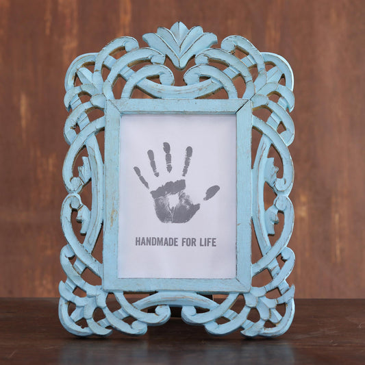 Wrapped in Blue Blue Distressed Hand Carved Mango Wood Photo Frame 5x7