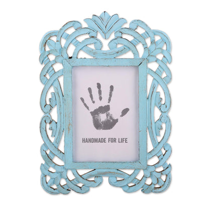 Wrapped in Blue Blue Distressed Hand Carved Mango Wood Photo Frame 5x7