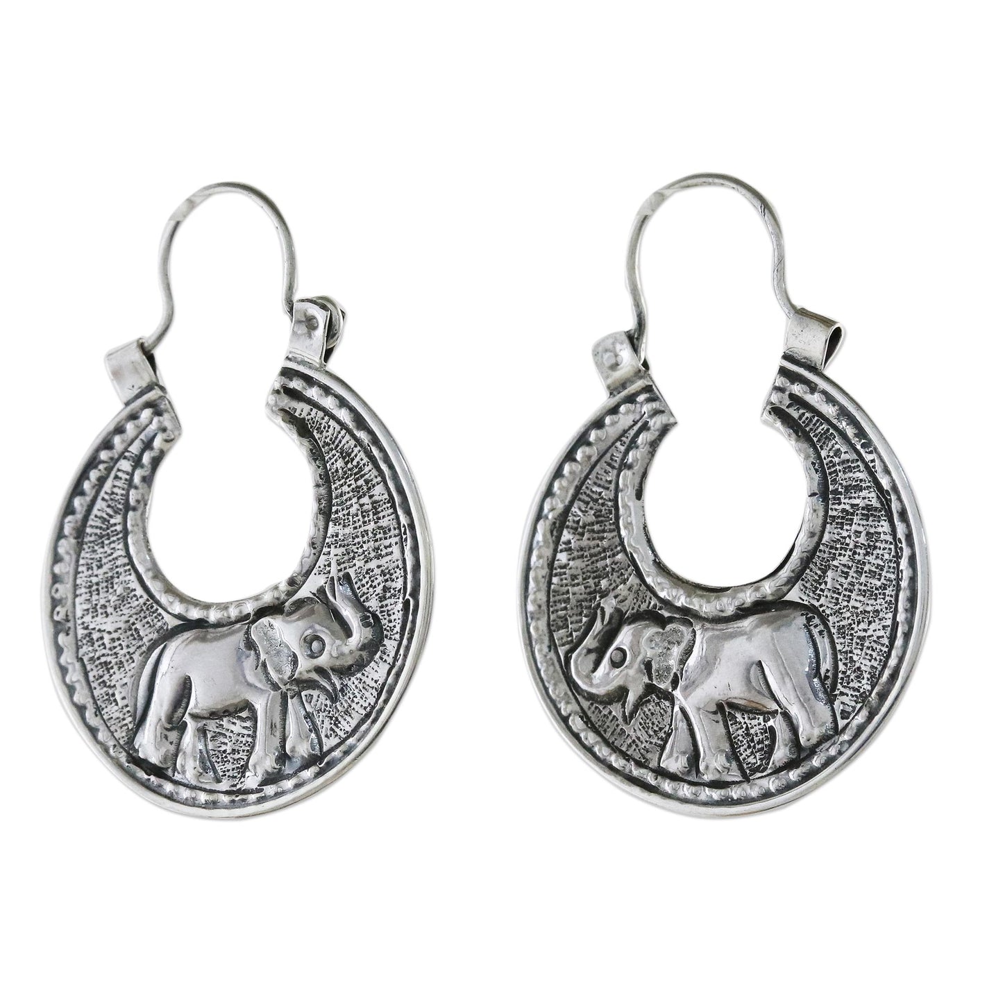 Elephant Magic Sterling Silver Elephant Hoop Earrings from Thailand