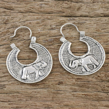 Elephant Magic Sterling Silver Elephant Hoop Earrings from Thailand