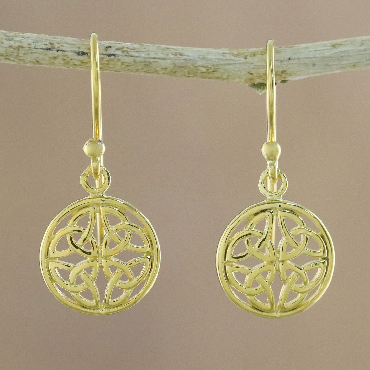 Interconnected in Gold Gold Plated Sterling Silver Labyrinth Circle Dangle Earrings