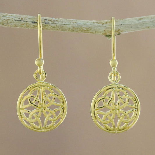 Interconnected in Gold Gold Plated Sterling Silver Labyrinth Circle Dangle Earrings