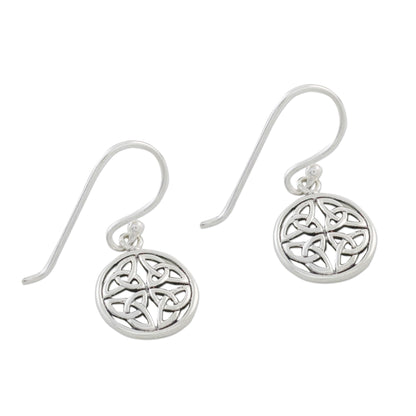 Interconnected in Silver Handcrafted Sterling Silver Labyrinth Circle Dangle Earrings