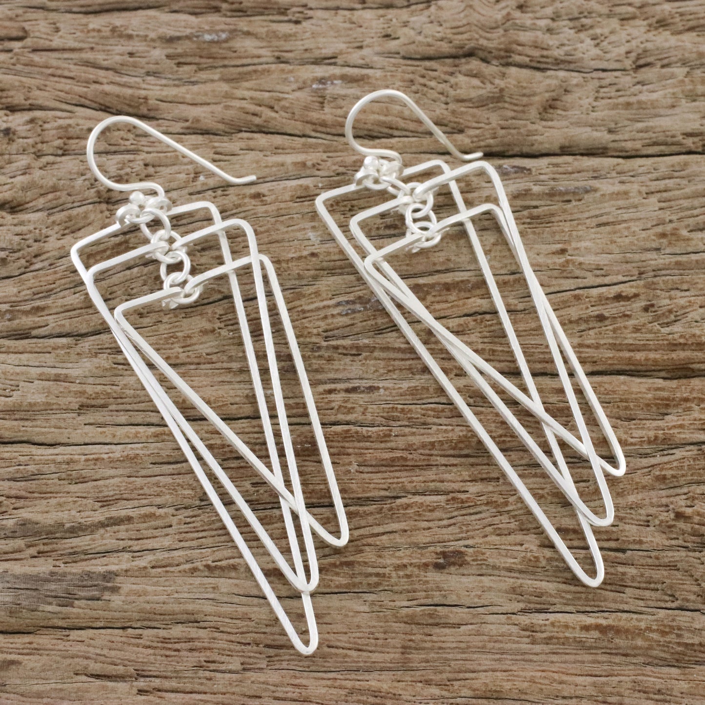 Matte Triangles Modern Triangular Sterling Silver Dangle Earrings