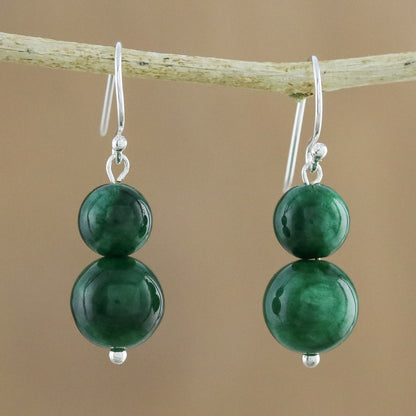 Jungle Spheres Green Quartz Beaded Dangle Earrings from Thailand