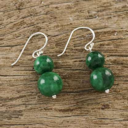 Jungle Spheres Green Quartz Beaded Dangle Earrings from Thailand