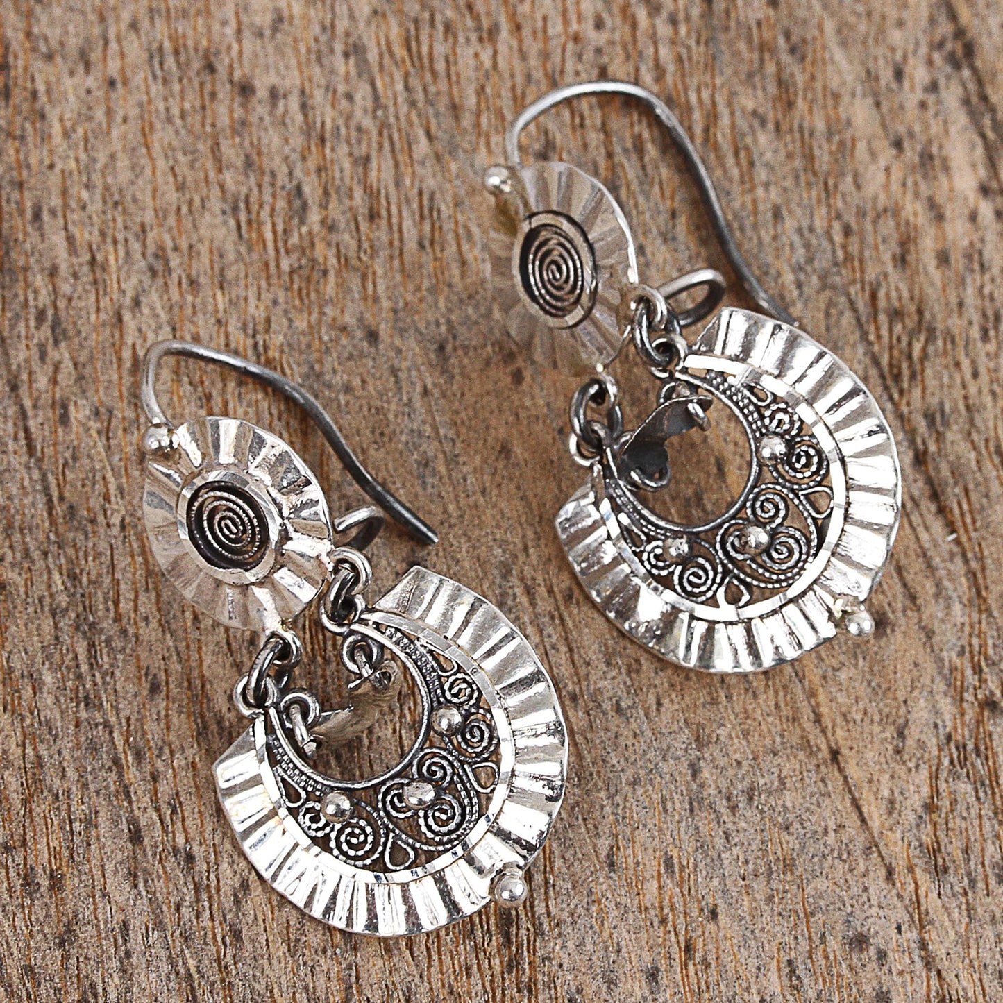 Huipil Blouse Frilly Sterling Silver Filigree Earrings from Mexico