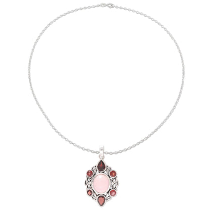 Glory of Red Garnet and Rose Quartz Pendant Necklace from India