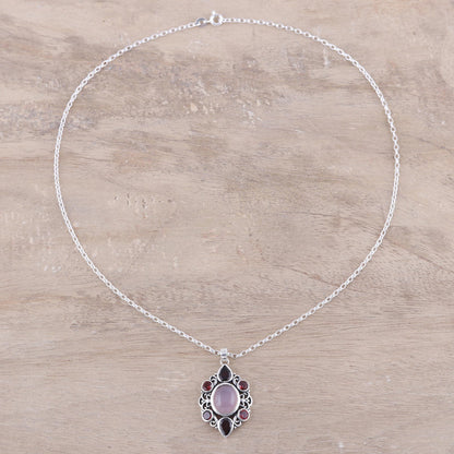 Glory of Red Garnet and Rose Quartz Pendant Necklace from India